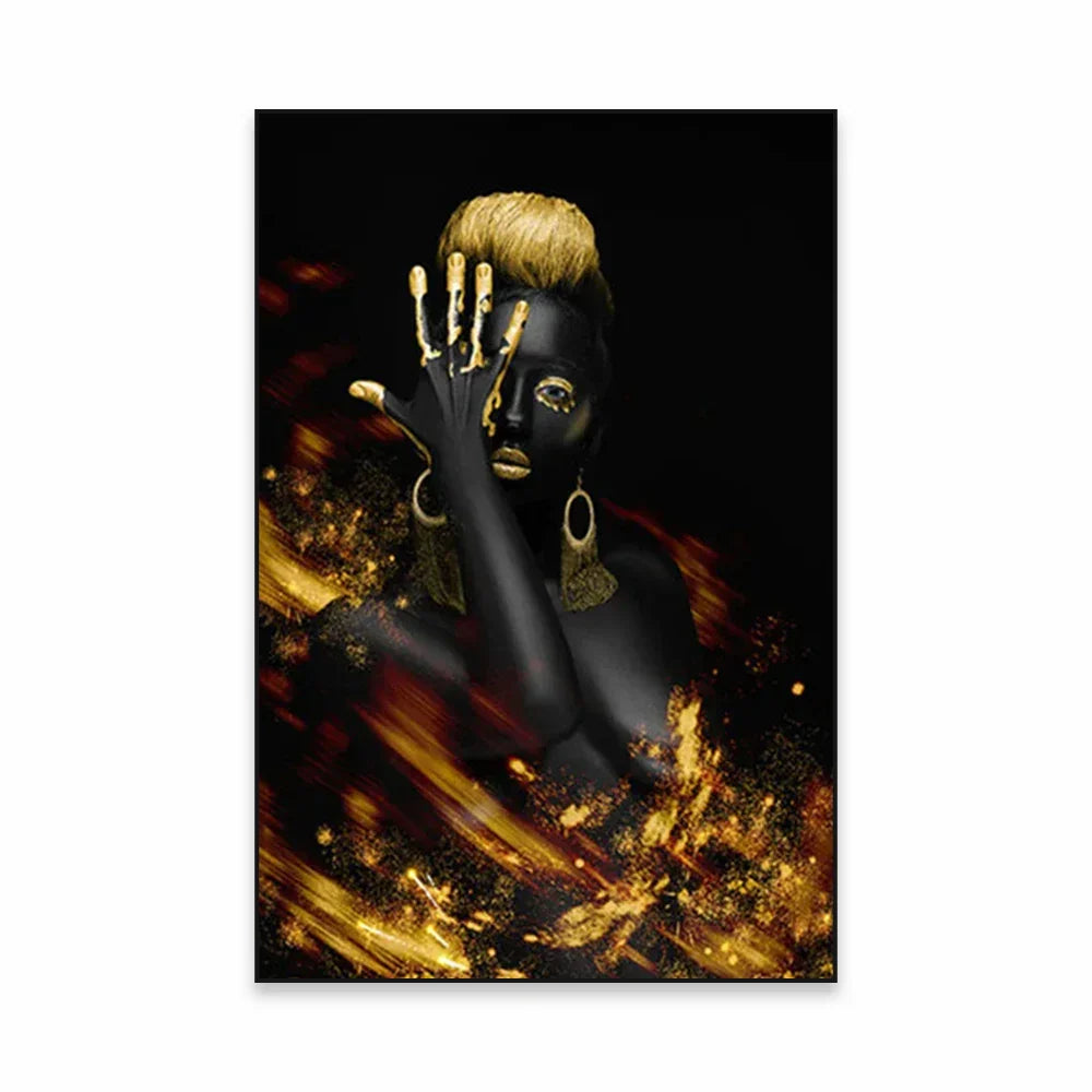 Golden Girl Fashion Veggkunst Fine Art Lerret Utskrifter Moderne Abstrakt Portrettbilder For Stue Soverom Boutique Salong Kunst Decor | Skanto