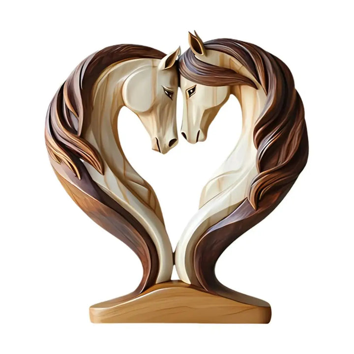 Skanto | Equora Hest Skulptur | Hest Skulptur Tre | 2D Design i Omfamning Pose | Dekorasjon for Stue, Kontor og Barnerom