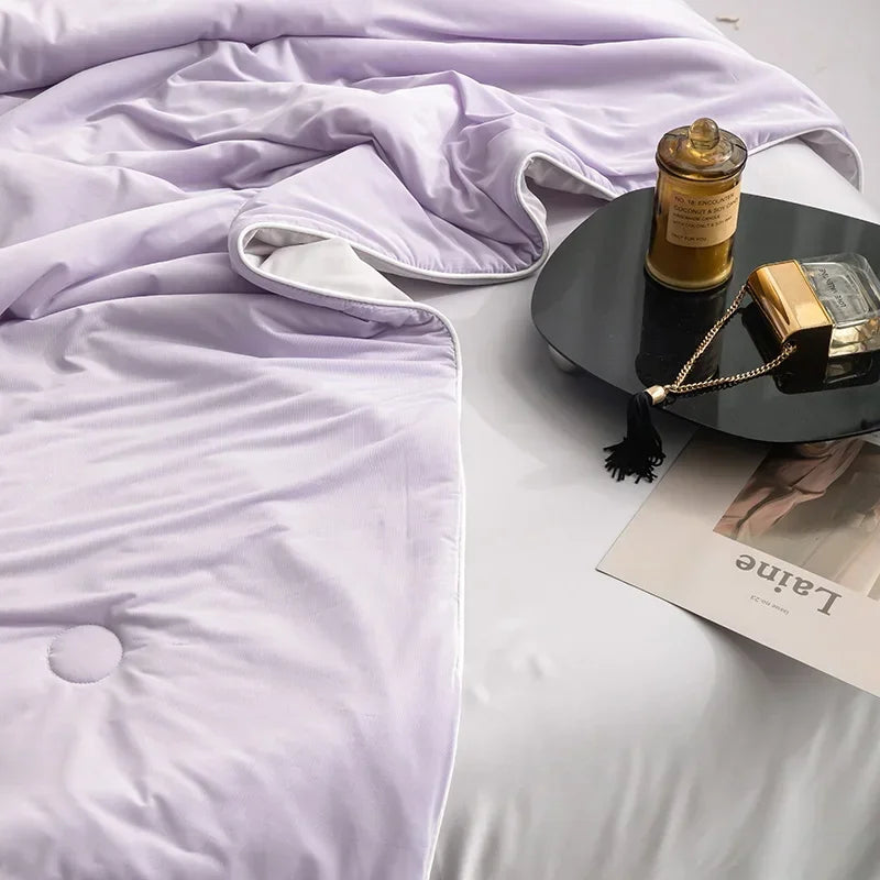 Air Condition Sommer Komforter — Ren Farge Is Silke Kjøleteppe, Lett & Glatt Twin/King Størrelse Quilt | Skanto