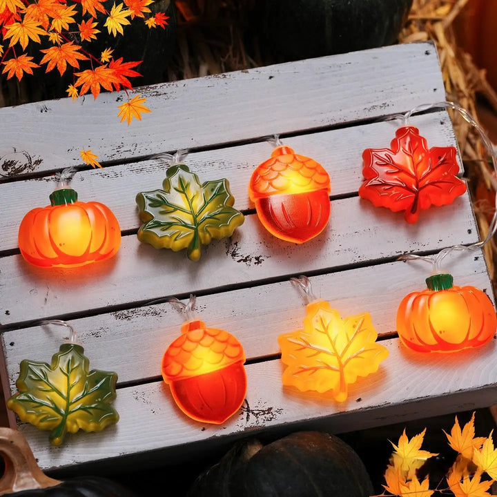 Skanto | GlowHarvest Halloween Lyskuler | LED Gresskar & Lønneblader | 1,5m / 3m | Varme Hvit