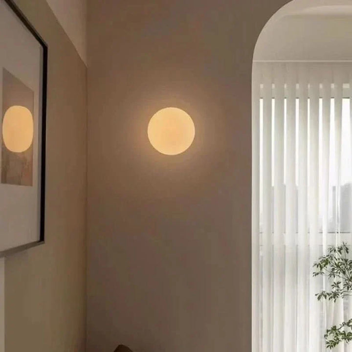 Skanto | Modern White Milk Glass Circular Wall Lamp