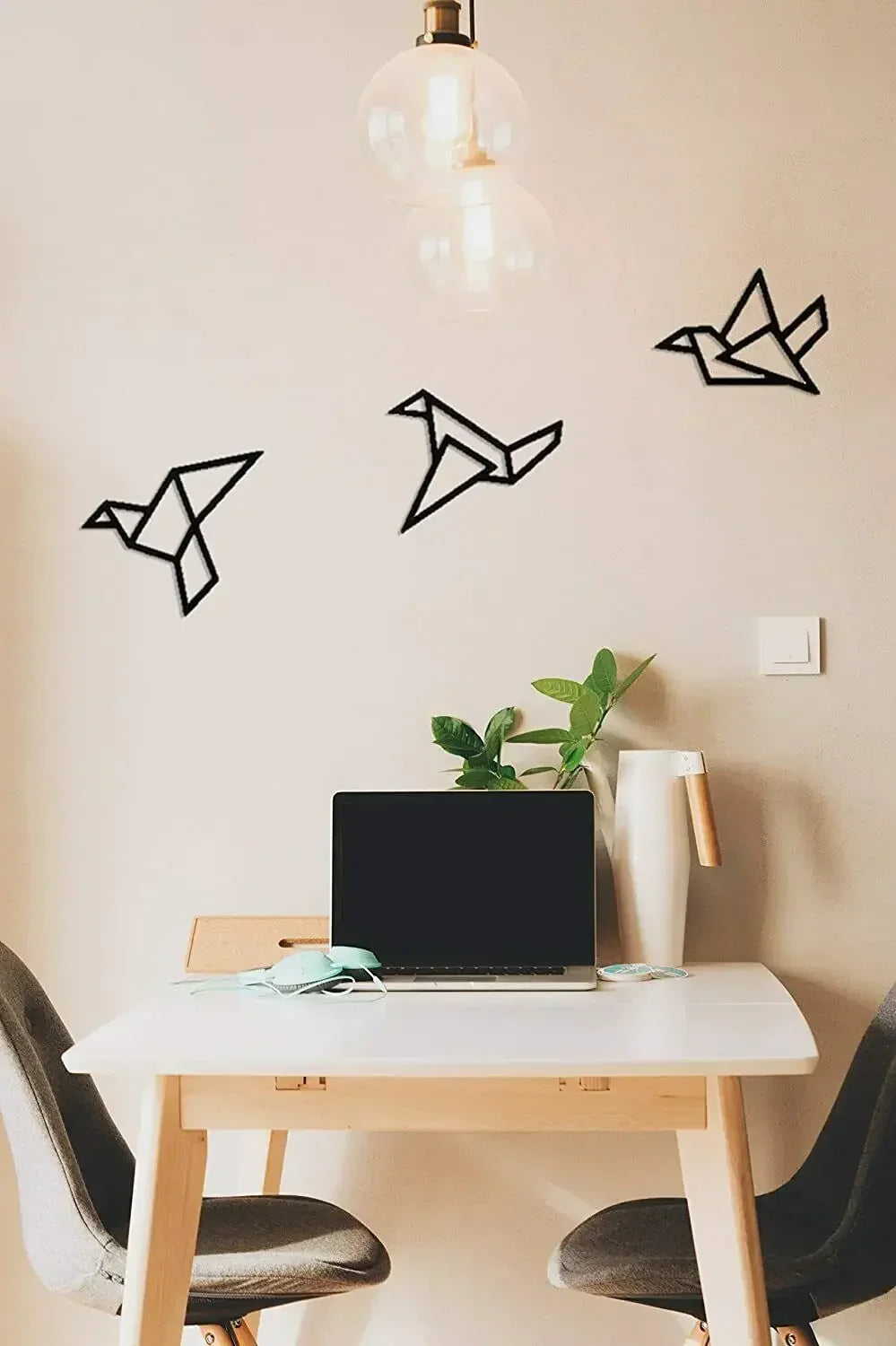 Sett med 3Pcs Jern Geometriske Fugler 3d Veggdekorasjon For Nordisk Stue Spisestue Soverom Veggdekor | Skanto