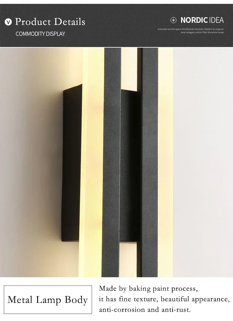 Skanto | Moderne LED Vegglampe: Svart/Gull Akryl Romdekorasjonslys