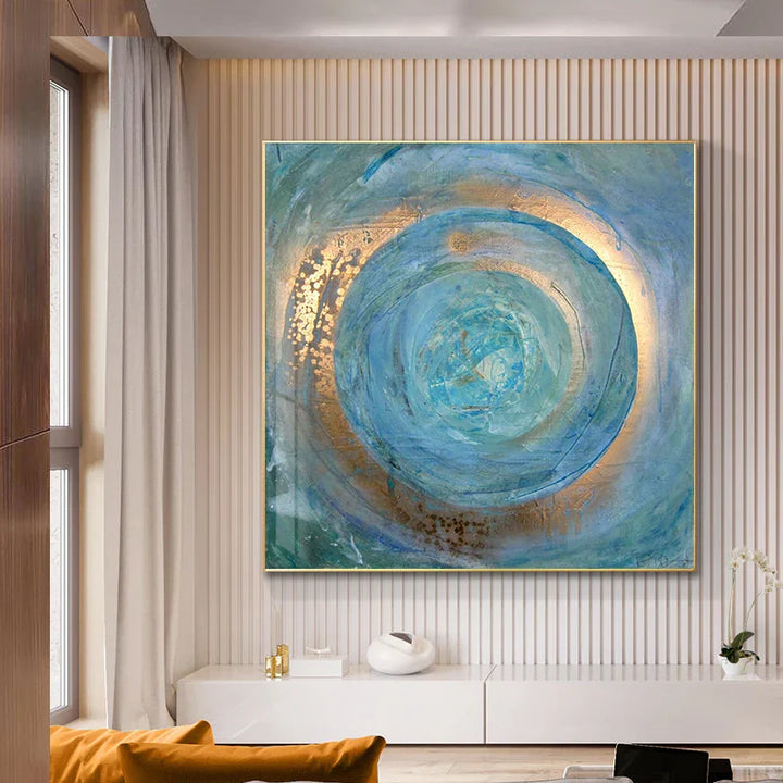 Blå Gylden Virvel Sirkel Veggkunst Fine Art Lerret Utskrifter Firkantet Format Abstrakte Bilder For Stue Soverom Hjemmekontor Kunst Decor | Skanto