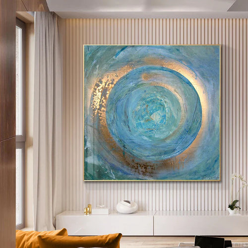 Blå Gylden Virvel Sirkel Veggkunst Fine Art Lerret Utskrifter Firkantet Format Abstrakte Bilder For Stue Soverom Hjemmekontor Kunst Decor | Skanto