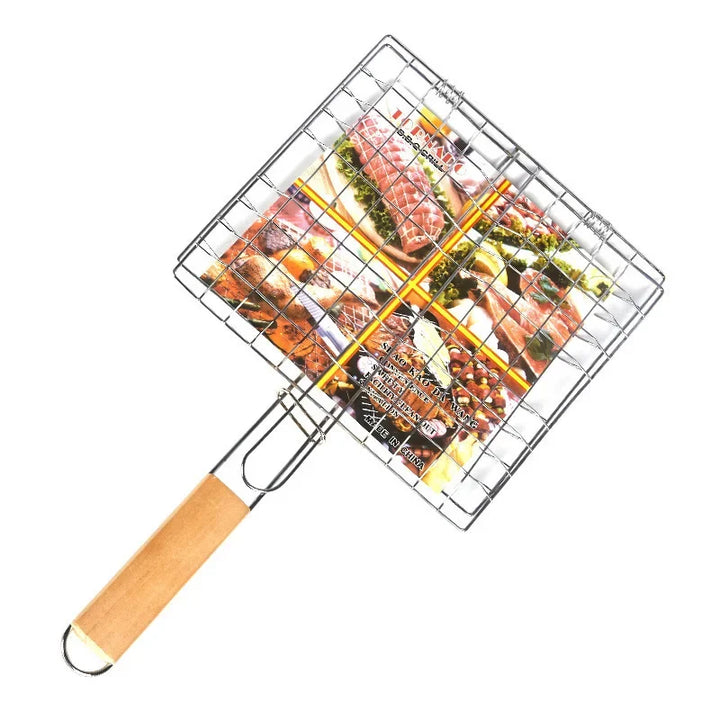 Skanto | Stor rustfritt stål grillkurv – Sammenleggbart BBQ-hylle for fisk, bærbart utendørs camping- & kjøkkenutstyr