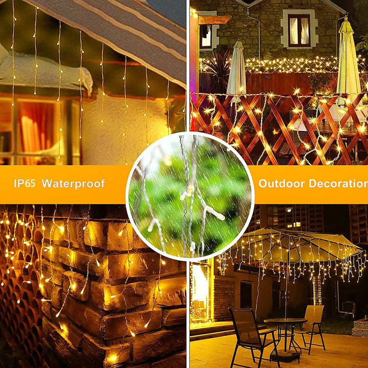 Vanntette solcelleledning juletrelys - Utendørs juledekorasjon med 96 LED-lamper, 8 moduser og fjernkontroll for hage, terrasse, fest 3,5 m (137,7 tommer)