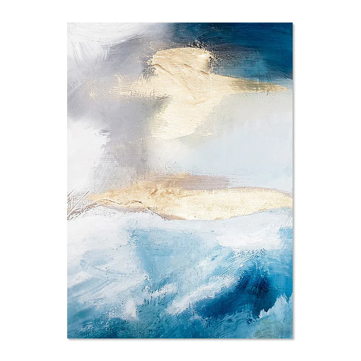 Serene Seascape Veggkunst Abstrakte Havbølger Med Gyldne Accenter Fine Art Lerretstrykk Bilder For Stue Soverom Nordisk Hjem Dekor | Skanto