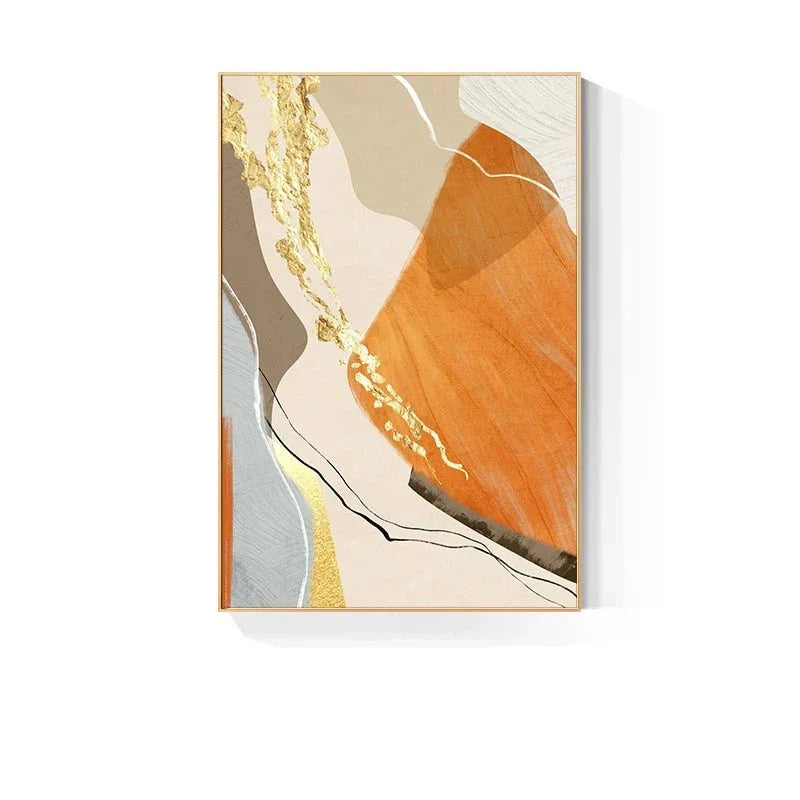 Jordfarger Nordisk Abstrakt Geomorfisk Veggkunst Fine Art Lerretstrykk Grønn Brun Beige Orange Bilder For Stue Spisestue Dekor | Skanto