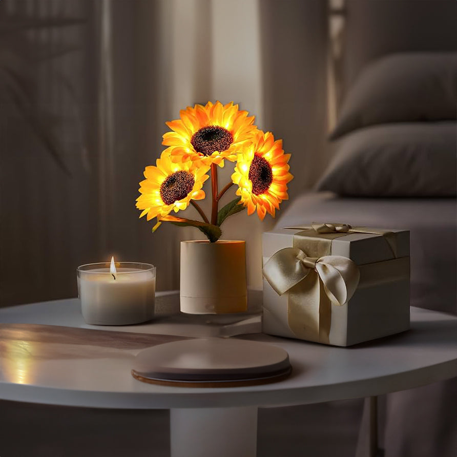 Skanto | LED Solsikke Bordlampe - Dekorativ Belysningsinnretning for Hjemmedekorasjon & Nattbordbruk