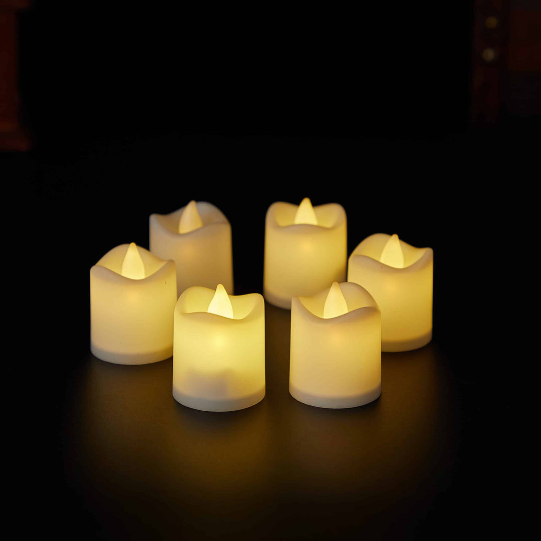 LED Lys 6-Pack med 3D Flamme - 4.5 cm - Hvit - | Skanto