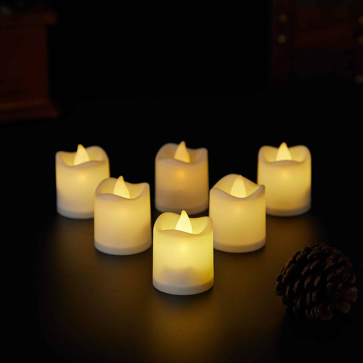 LED Lys 6-Pack med 3D Flamme - 4.5 cm - Hvit - | Skanto