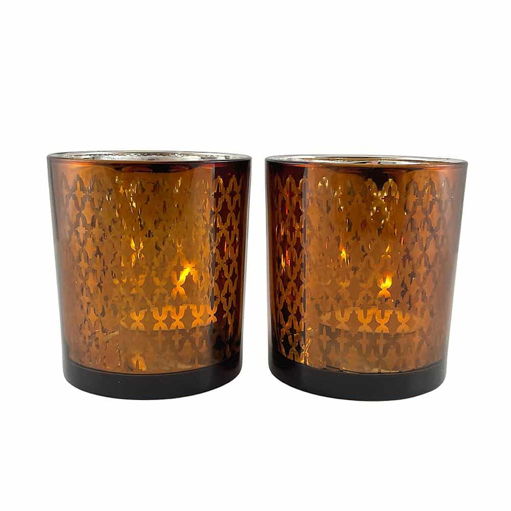 Te lysestake laget av glass (2 stk.) Kobber / svart av SIA Home Fashion | Skanto