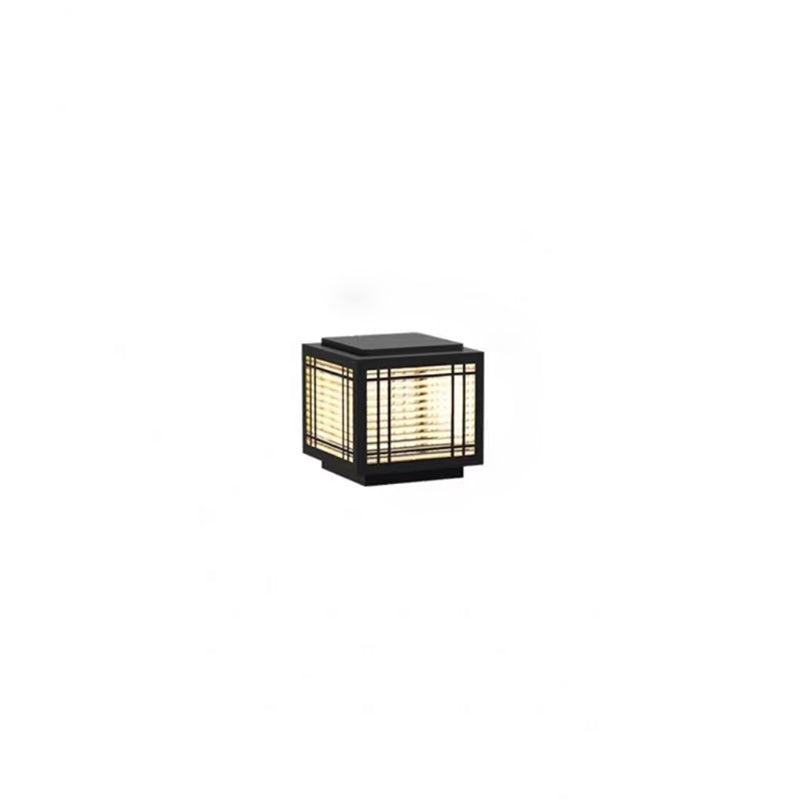 Tradisjonelt kinesisk kvadrat aluminium glass 1-lampe post hode lys for hage | Skanto