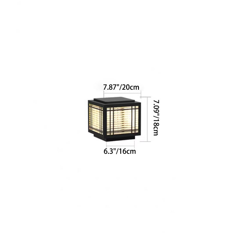Tradisjonelt kinesisk kvadrat aluminium glass 1-lampe post hode lys for hage | Skanto