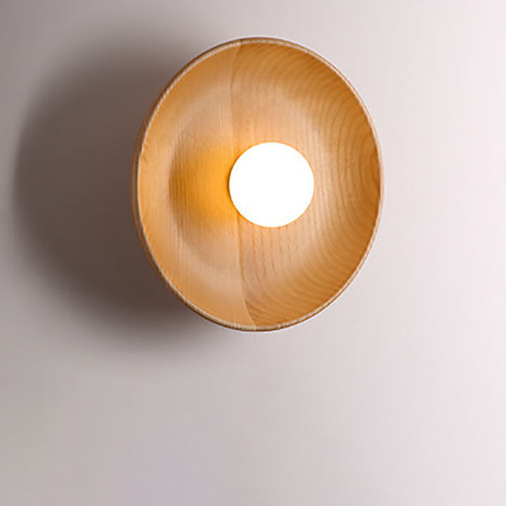 Skanto | Modern Minimalist Rund Skive Solid Tre 1-Lykt Vegglampe