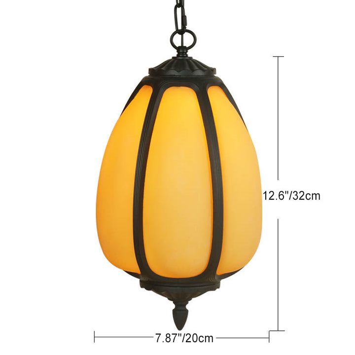 Tradisjonell kinesisk vanntett aluminium PC dolomitt elliptisk gresskar 1-lampe pendellampe for utendørs terrasse | Skanto