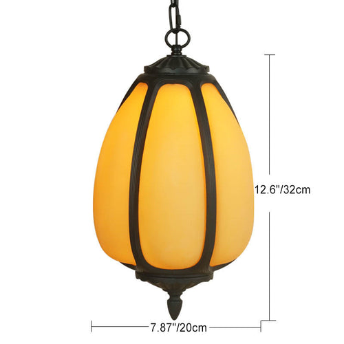 Tradisjonell kinesisk vanntett aluminium PC dolomitt elliptisk gresskar 1-lampe pendellampe for utendørs terrasse | Skanto