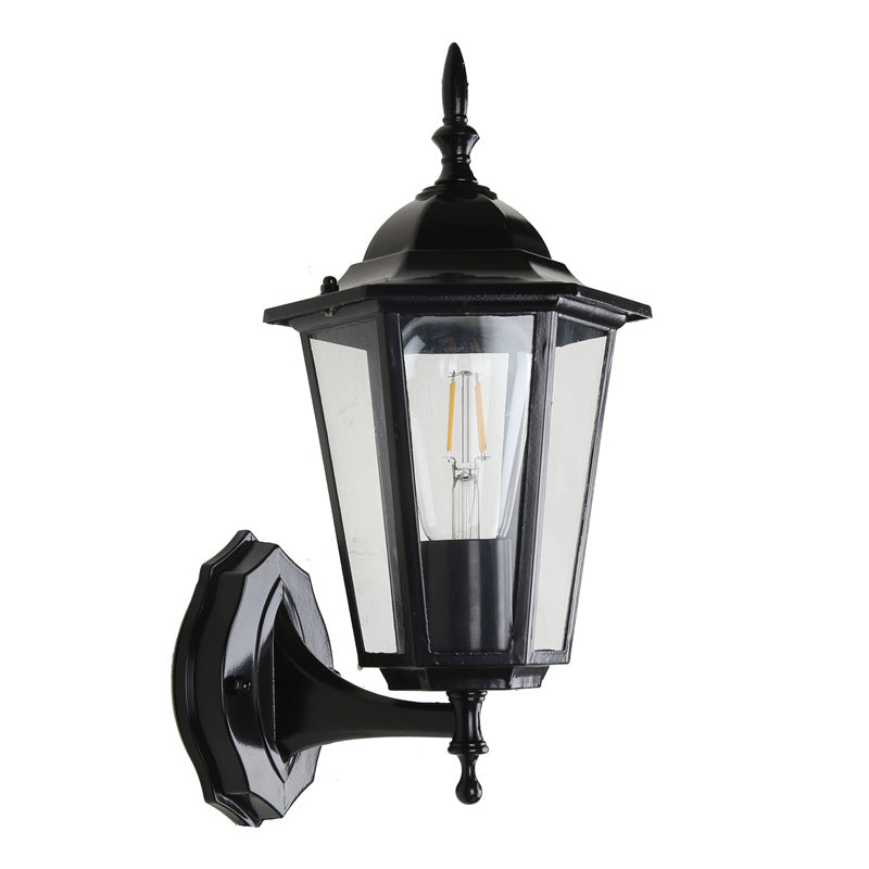 Moderne industriell hexagonal aluminiumsramme frostet glass 1-lykt utendørs vegglampe for hage | Skanto
