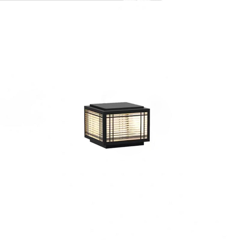 Tradisjonelt kinesisk kvadrat aluminium glass 1-lampe post hode lys for hage | Skanto