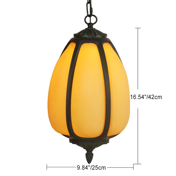 Tradisjonell kinesisk vanntett aluminium PC dolomitt elliptisk gresskar 1-lampe pendellampe for utendørs terrasse | Skanto