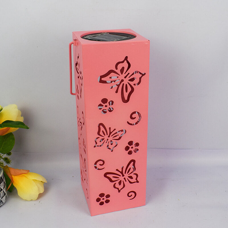Skanto | Solar Butterfly Rose Pattern Hollow Column LED Utendørs Vanntett Dekorativ Lampe