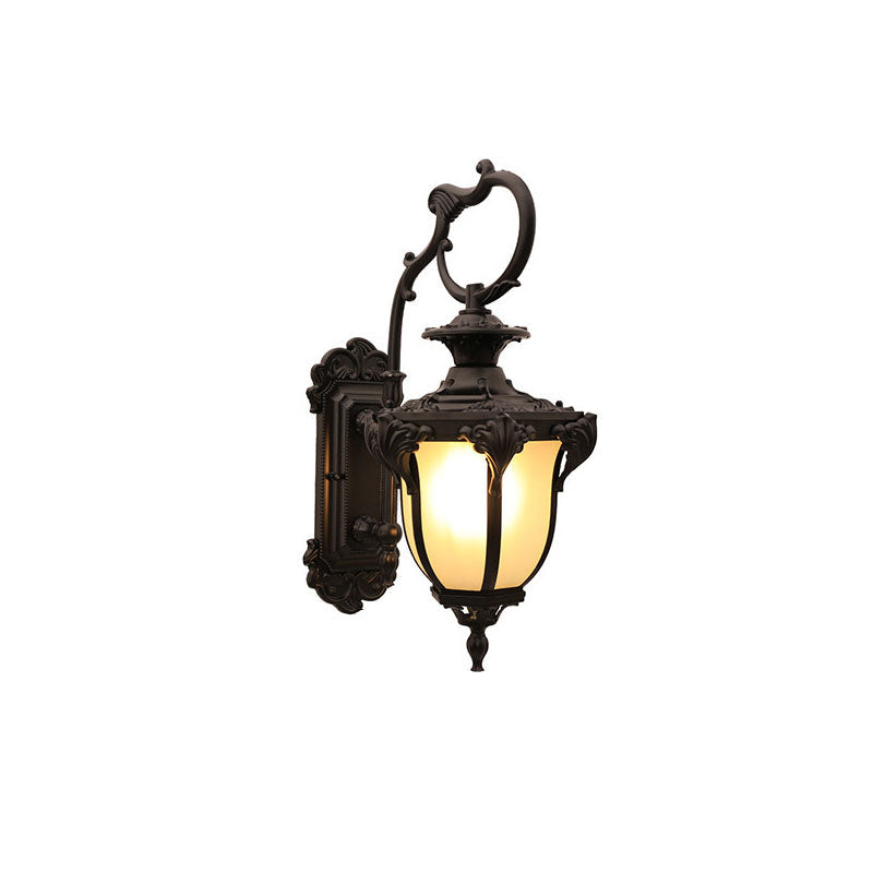 Europeisk Retro Aluminium Glass Utskåret Lantern 1-Lys Utendørs Vanntett Vegglampe | Skanto