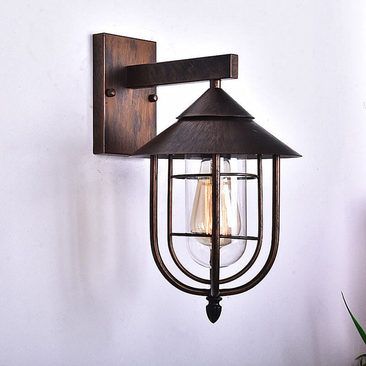 Vintage industriell jern lanterne innendørs utendørs 1-lys vegglampe | Skanto