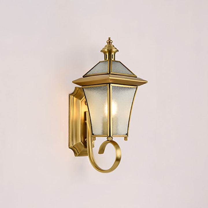 Europeisk, moderne luksuriøs utendørs vegglampe, firkantet, vanntett, laget av messing og glass, med én lyskilde