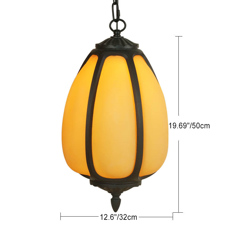 Tradisjonell kinesisk vanntett aluminium PC dolomitt elliptisk gresskar 1-lampe pendellampe for utendørs terrasse | Skanto