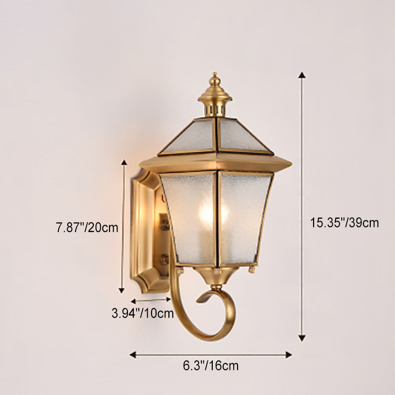 Europeisk, moderne luksuriøs utendørs vegglampe, firkantet, vanntett, laget av messing og glass, med én lyskilde