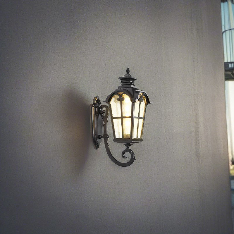 Tradisjonell europeisk kvadrilateral vindusformet aluminiums glass 1-lyskilde vegglampe for utendørs patio | Skanto