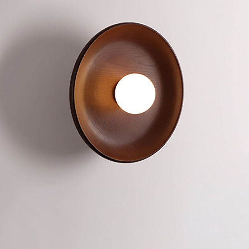 Skanto | Modern Minimalist Rund Skive Solid Tre 1-Lykt Vegglampe