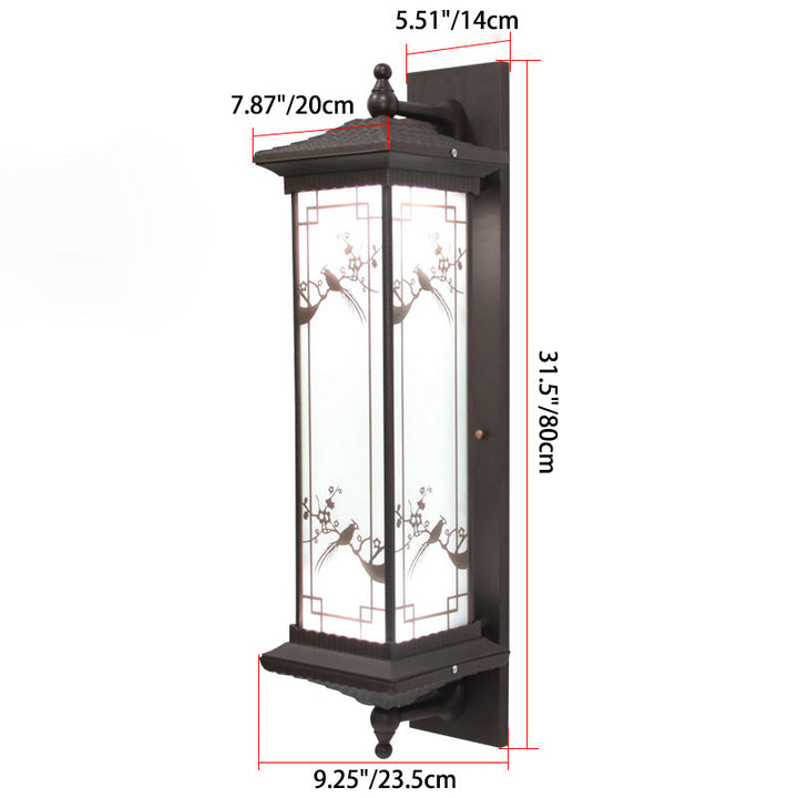 Tradisjonell kinesisk rektangulær aluminiums glass solcelle LED vegglampe for hage | Skanto