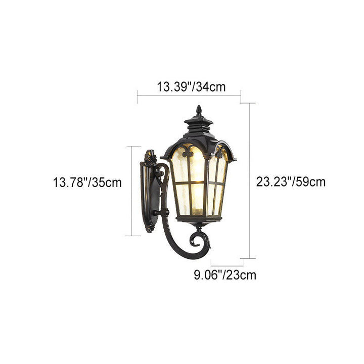 Tradisjonell europeisk kvadrilateral vindusformet aluminiums glass 1-lyskilde vegglampe for utendørs patio | Skanto