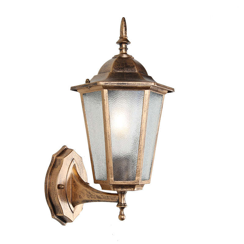 Moderne industriell hexagonal aluminiumsramme frostet glass 1-lykt utendørs vegglampe for hage | Skanto