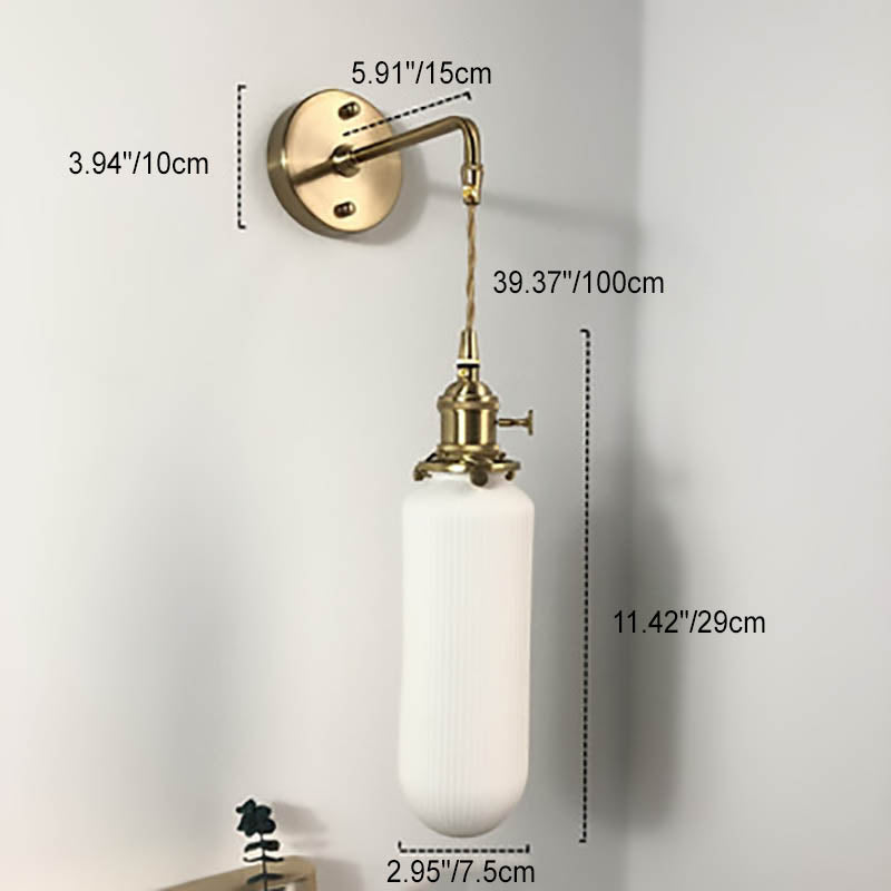 Skanto | Japansk Retro Minimalistisk Sylinder Oval Messing Lucite 1-Lys Vegglampe
