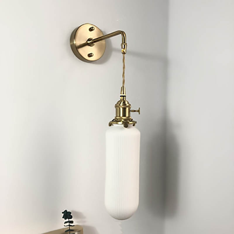 Skanto | Japansk Retro Minimalistisk Sylinder Oval Messing Lucite 1-Lys Vegglampe