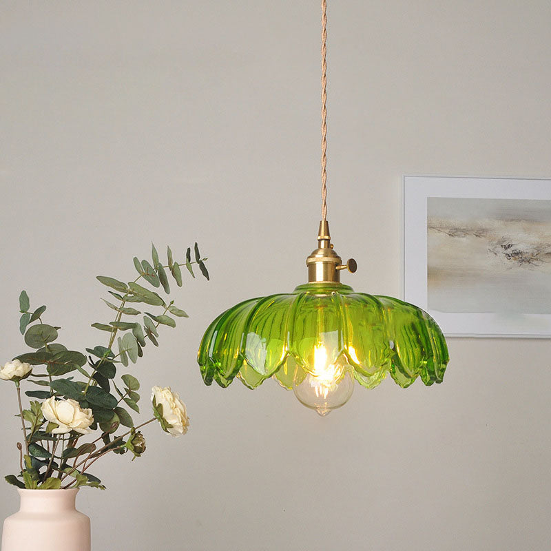 Skanto | Moderne Art Deco Solsikke Lotusblad Glasskjerm Messing 1-Lys Pendellampe for Stue