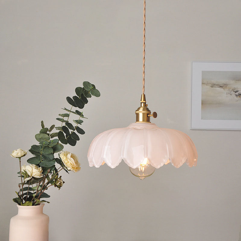 Skanto | Moderne Art Deco Solsikke Lotusblad Glasskjerm Messing 1-Lys Pendellampe for Stue