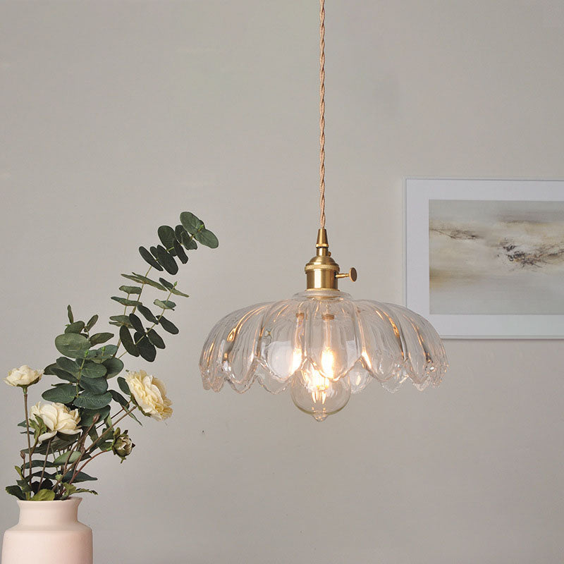 Skanto | Moderne Art Deco Solsikke Lotusblad Glasskjerm Messing 1-Lys Pendellampe for Stue