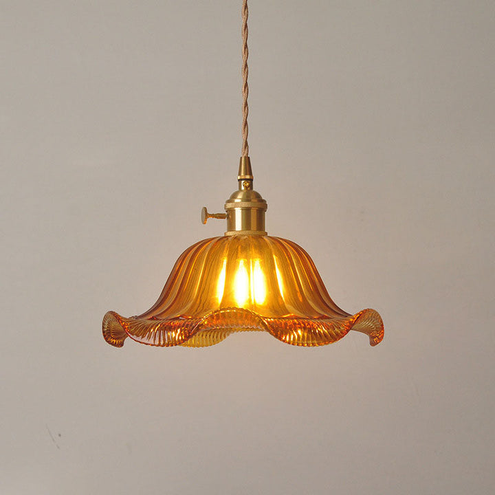 Skanto | Moderne Art Deco Solsikke Lotusblad Glasskjerm Messing 1-Lys Pendellampe for Stue