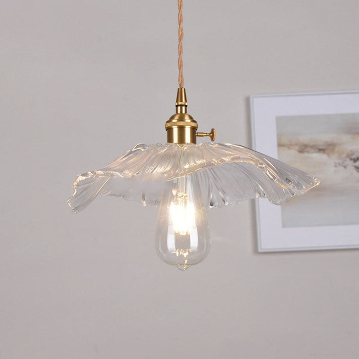 Skanto | Moderne Art Deco Solsikke Lotusblad Glasskjerm Messing 1-Lys Pendellampe for Stue
