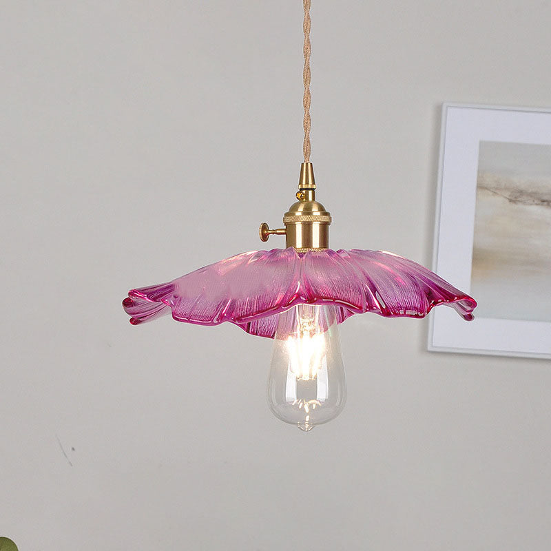 Skanto | Moderne Art Deco Solsikke Lotusblad Glasskjerm Messing 1-Lys Pendellampe for Stue