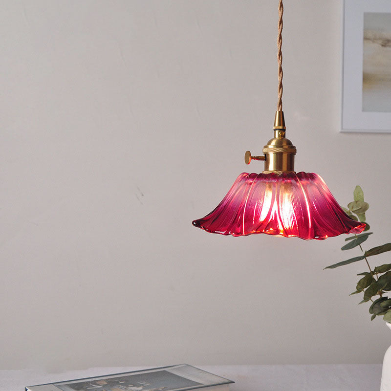 Skanto | Moderne Art Deco Solsikke Lotusblad Glasskjerm Messing 1-Lys Pendellampe for Stue