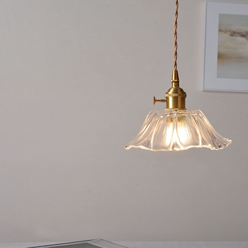 Skanto | Moderne Art Deco Solsikke Lotusblad Glasskjerm Messing 1-Lys Pendellampe for Stue