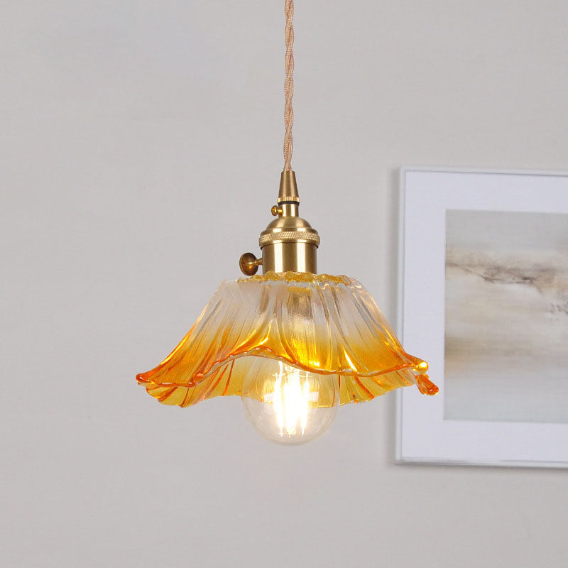 Skanto | Moderne Art Deco Solsikke Lotusblad Glasskjerm Messing 1-Lys Pendellampe for Stue