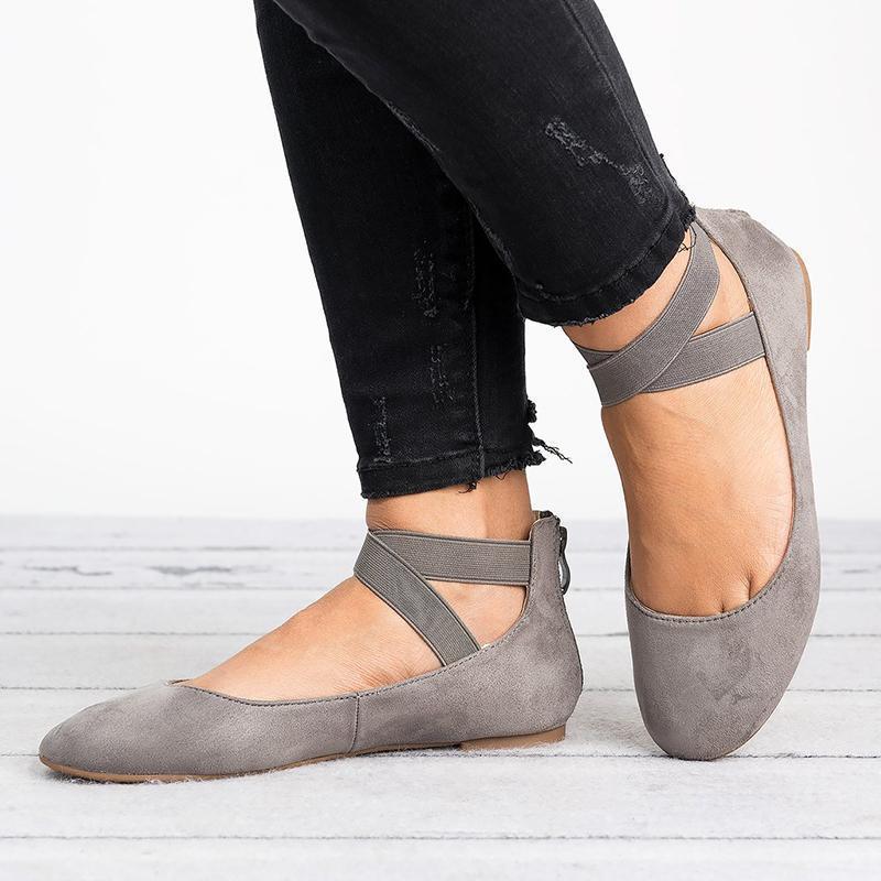 Damesko med flate ballerinaer i PU-nubuck, til hverdagsbruk