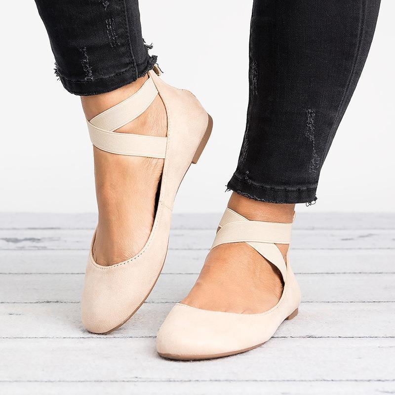 Damesko med flate ballerinaer i PU-nubuck, til hverdagsbruk