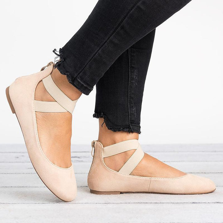 Damesko med flate ballerinaer i PU-nubuck, til hverdagsbruk